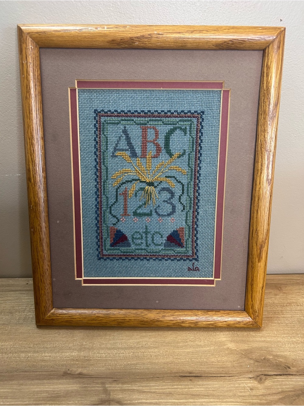 Vintage ABC 123 Cross-Stitch in Teal, Gold, Red, Green
